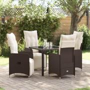 vidaXL Trädgårdsmöbelset med kudde 5 pcs Brun Poly rattan