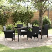 vidaXL Trädgårdsmöbelset med kudde 5 pcs Svart Poly rattan