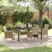vidaXL Trädgårdsmöbelset med kudde 5 pcs Beige Poly rattan