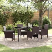 vidaXL Trädgårdsmöbelset med kudde 5 pcs Brun Poly rattan