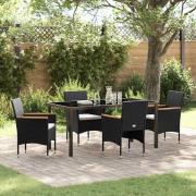 vidaXL Trädgårdsmöbelset med kudde 5 pcs Svart Poly rattan