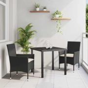 vidaXL Trädgårdsmöbelset med kudde 3 pcs Svart Poly rattan
