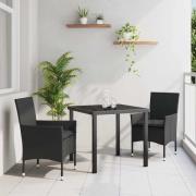 vidaXL Trädgårdsmöbelset med kudde 3 pcs Svart Poly rattan