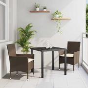 vidaXL Trädgårdsmöbelset med kudde 3 pcs Brun Poly rattan