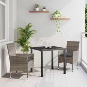 vidaXL Trädgårdsmöbelset med kudde 3 pcs Grå Poly rattan