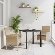 vidaXL Trädgårdsmöbelset med kudde 3 pcs Beige Poly rattan