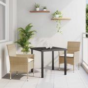 vidaXL Trädgårdsmöbelset med kudde 3 pcs Beige Poly rattan