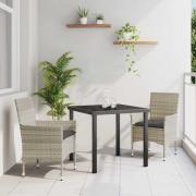 vidaXL Trädgårdsmöbelset med kudde 3 pcs Ljusgrå Poly rattan