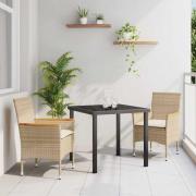vidaXL Trädgårdsmöbelset med kudde 3 pcs Beige Poly rattan