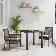 vidaXL Trädgårdsmöbelset med kudde 3 pcs Brun Poly rattan