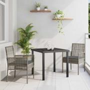 vidaXL Trädgårdsmöbelset med kudde 3 pcs Grå Poly rattan