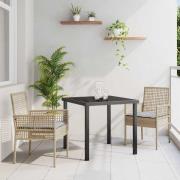vidaXL Trädgårdsmöbelset med kudde 3 pcs Beige Poly rattan