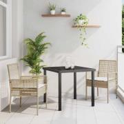 vidaXL Trädgårdsmöbelset med kudde 3 pcs Beige Poly rattan