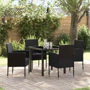 vidaXL Trädgårdsmöbelset med kudde 5 pcs Svart Poly rattan