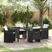 vidaXL Trädgårdsmöbelset med kudde Hopfällbar 5 pcs Svart Poly rattan