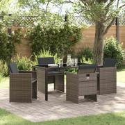 vidaXL Trädgårdsmöbelset med kudde Hopfällbar 5 pcs Grå Poly rattan
