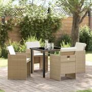 vidaXL Trädgårdsmöbelset med kudde Hopfällbar 5 pcs Beige Poly rattan