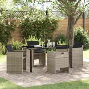 vidaXL Trädgårdsmöbelset med kudde 5 pcs Ljusgrå Poly rattan