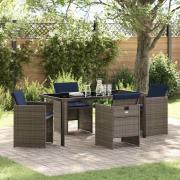 vidaXL Trädgårdsmöbelset med kudde Hopfällbar 5 pcs Grå Poly rattan