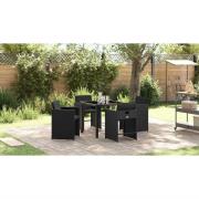 vidaXL Trädgårdsmöbelset med kudde Hopfällbar 5 pcs Svart Poly rattan