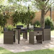 vidaXL Trädgårdsmöbelset med kudde Hopfällbar 5 pcs Grå Poly rattan