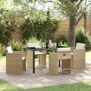 vidaXL Trädgårdsmöbelset med kudde Hopfällbar 5 pcs Beige Poly rattan