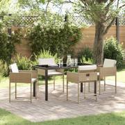 vidaXL Trädgårdsmöbelset med kudde 5 pcs Beige Poly rattan