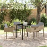 vidaXL Trädgårdsmöbelset med kudde 5 pcs Beige Poly rattan