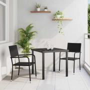 vidaXL Trädgårdsmöbelset 3 pcs Svart Poly rattan