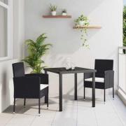 vidaXL Trädgårdsmöbelset med kudde 3 pcs Svart Poly rattan