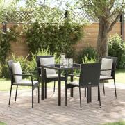 vidaXL Trädgårdsmöbelset med kudde 5 pcs Svart Poly rattan