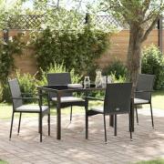 vidaXL Trädgårdsmöbelset med kudde 5 pcs Svart Poly rattan