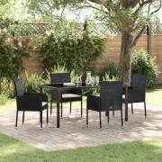 vidaXL Trädgårdsmöbelset med kudde 5 pcs Svart Poly rattan