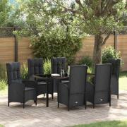 vidaXL Trädgårdsmöbelset med kudde 7 pcs Svart Poly rattan