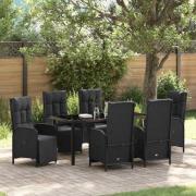 vidaXL Trädgårdsmöbelset med kudde 7 pcs Svart Poly rattan