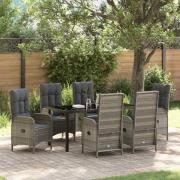 vidaXL Trädgårdsmöbelset med kudde 7 pcs Grå Poly rattan