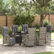vidaXL Trädgårdsmöbelset med kudde 7 pcs Grå Poly rattan