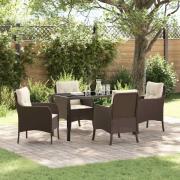 vidaXL Trädgårdsmöbelset med kudde 5 pcs Brun Poly rattan