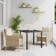 vidaXL Trädgårdsmöbelset med kudde 3 pcs Beige Poly rattan