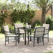 vidaXL Trädgårdsmöbelset med kudde 5 pcs Svart Poly rattan