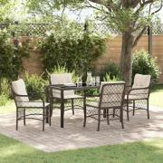 vidaXL Trädgårdsmöbelset med kudde 5 pcs Brun Poly rattan