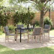vidaXL Trädgårdsmöbelset med kudde 5 pcs Beige Poly rattan
