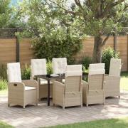 vidaXL Trädgårdsmöbelset med kudde 7 pcs Beige konstrotting