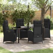 vidaXL Trädgårdsmöbelset 5 pcs Svart Poly rattan