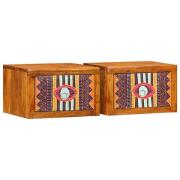 vidaXL Nattduksbord med låda 2 pcs Brun 35 x 30 x 22 cm massivt akacia