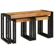 vidaXL Nestingbord 3 pcs Solid grov mangoträd och en metall