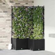 vidaXL Trädgårdsplanterare med trellis 3 pcs Svart 80 x 80 x 143 cm PP
