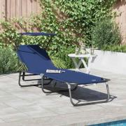 vidaXL Hopfällbar solstol med kudde 1-person Blå 56 x 190 x 81cm tyg