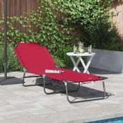 vidaXL Hopfällbar solstol 1-person Röd 56 x 189 x 87cm tyg
