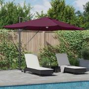 vidaXL Parasoll med LED -remsljus Bordeaux Röd 351 x 250 x 253 cm